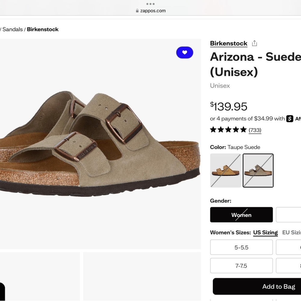 Birkenstock Arizona Taupe Suede Footwear size 37